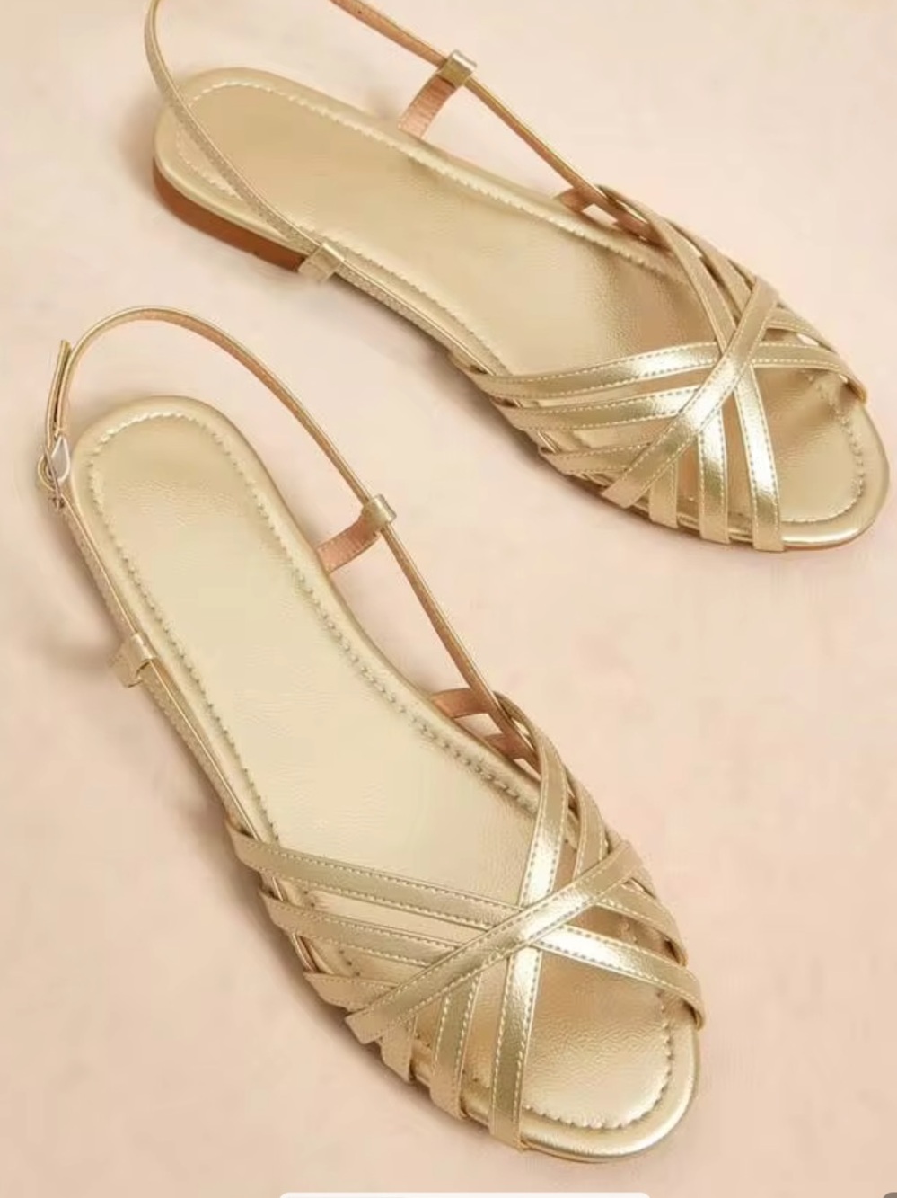 Gold Strappy Flat Sandals